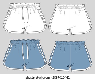 Girls dolphin shorts front and back flat sketch