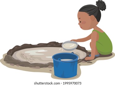Girls drawing dirty water, SDGs