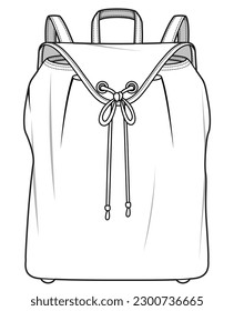 muchachas saco de la universidad de cuerda de dibujo plano ilustración vectorial linda mochila técnica plantilla de dibujo de cad