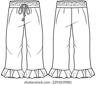 chicas cintura de cuerda de dibujo rufilia sus pantalones de dibujo plano dibujo vectorial ilustración técnica plantilla de dibujo de cad