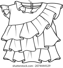 GIRLS DRESS WITH FRILL VECTOR SKETCH