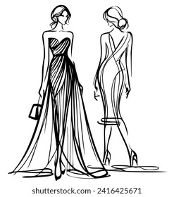 Girls in dress illustration. Fashion sketch