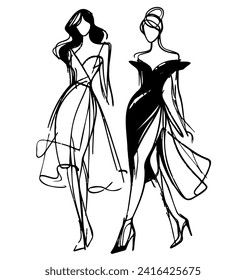 Girls in dress illustration. Fashion sketch