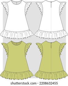 Girls dress with the ruffles sleeve flat sketch