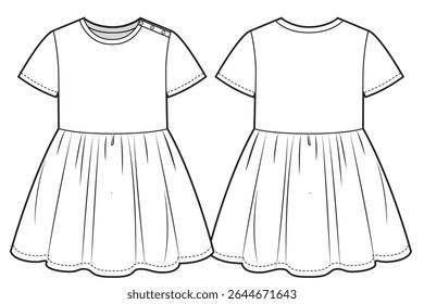 Girls dress with short sleeves and gathered skirt
