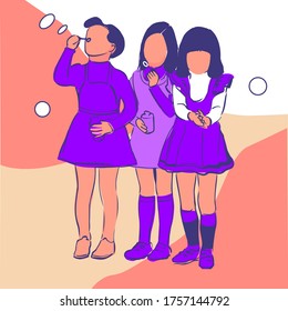 Girls in Dresses Blowing Soap Bubbles. minimalism