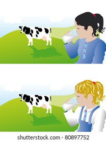 girls drink milk from the cow