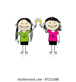 Girls drink wine. Party with friends for your design