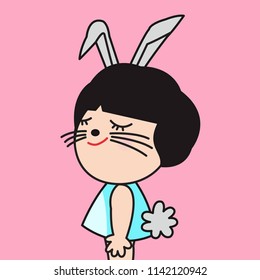 Girls Easter Bunny Rabbit Ears Nose Tail Fancy Dress Costume Concept Card Character illustration