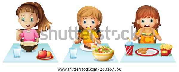 Girls Eating Dining Table Stock Vector (Royalty Free) 263167568