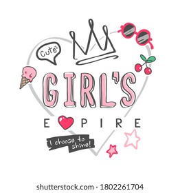 girl's empire slogan with colorful icons illustration