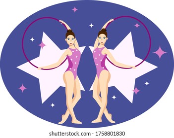 The girls is engaged in rhythmic gymnastics with a hoop