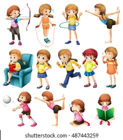 Girls exercising and doing various activities