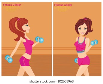 girls exercising with two dumbbell weights