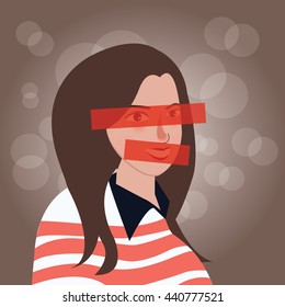 girls with eyes and mouth closed censored symbol of confidential secret information vector illustration