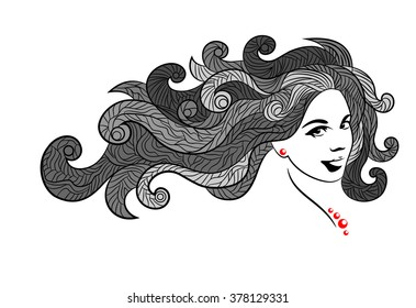 girl's face with beautiful long hair