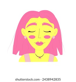 Girl's face with closed eyes. Woman in meditation and relaxation. Vector illustration	