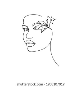 Girl's face with curled twigs and patterns, contour of a woman's face, abstract stylization of a portrait vector illustrattion