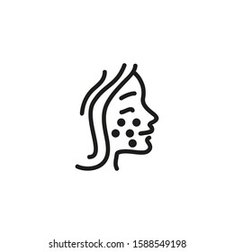 Girls face with dermatitis thin line icon. Allergic symptoms, disease isolated outline sign. Allergy concept. Vector illustration symbol element for web design and apps