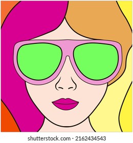 Girl's face, in different bright colors vector illustration