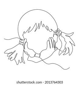 La cara de la chica, dibujada en una línea continua. Ilustración vectorial de un niño con pigtails con pigtails.