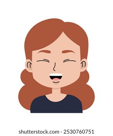 Girls face with emotion. Happy teen laughing. User avatar for social networks and messengers. Teenager with positive emotions. Flat vector illustration isolated on white background