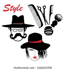 girl's face, hat, man, hairdresser, style
