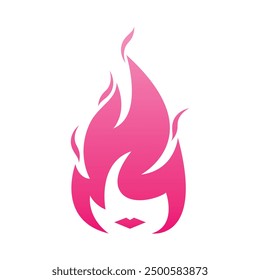 Cara de la muchacha dentro del Vector inflamable del logotipo del icono. logotipo del fuego y cara de la mujer. Plantilla del logotipo para el negocio de la moda o de la belleza.