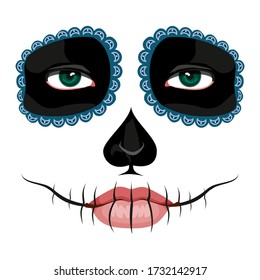 Girl's face with La Catrina Makeup. Scull Makeup for Day of The Dead