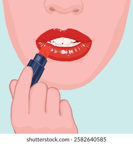 Girl's face with lipstick. An original background on which a woman paints her lips. Vector illustration