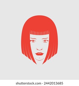 Girl's face for logo in modern style. Vector, orange color