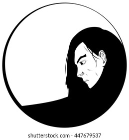 the girl's face in profile. line art. Vector illustration.
