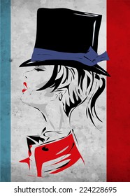 Girl's face profile in style of the sixtieth, the cylinder