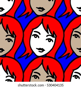 Girl's face. Seamless pattern