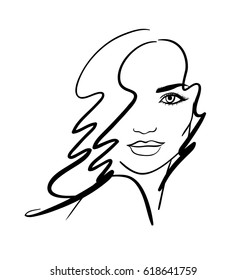 Girl's face, sketch, vector