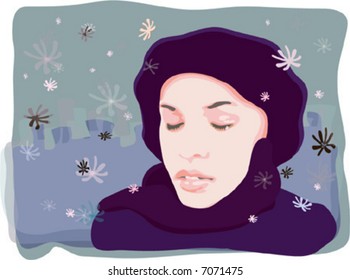 girl's face with snowflakes vector