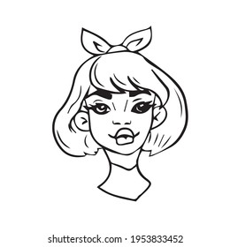 La cara de la chica. Diseño de vectores en un fondo blanco aislado para banners y postales.Libro de bocetos