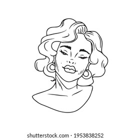 The girl's face. Vector design on a white isolated background for banners and postcards.Sketch coloring book
