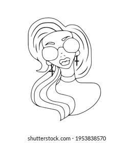 The girl's face. Vector design on a white isolated background for banners and postcards.Sketch coloring book