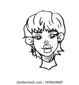 The girl's face. Vector design on a white isolated background for banners and postcards.Sketch coloring book