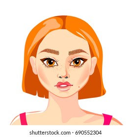 Girl's face. Vector illustration, Cartoon style.