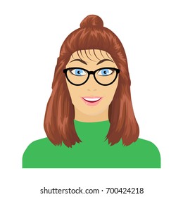 The girl's face is wearing glasses. Face and appearance single icon in cartoon style vector symbol stock illustration web.