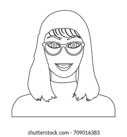 The girl's face is wearing glasses. Face and appearance single icon in outline style vector symbol stock illustration web.