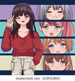 girls faces anime style characters