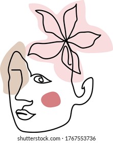 Girls Faces in line art modern trendy style. Abstract woman face one line. Vector illustration.
