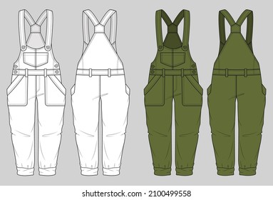 Girls fashion dungaree sketch template