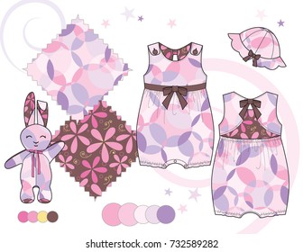 Girls' fashion Illustration. Two seamless patterns saved in Pattern Swatch for textile or paper product. Isolated vector flat sketches and design elements in separate layers