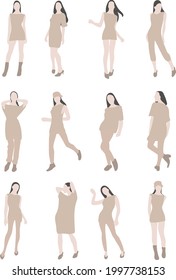 Girls fashion poses vector in set