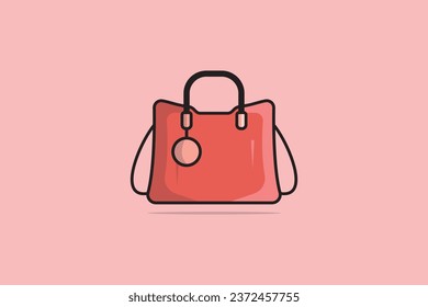 Girls Fashion Purse vector illustration. Beauty fashion objects icon concept. Square shape girls handbag with black handle vector design.
