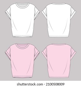 Girls fashion Roll up sleeve top sketch template